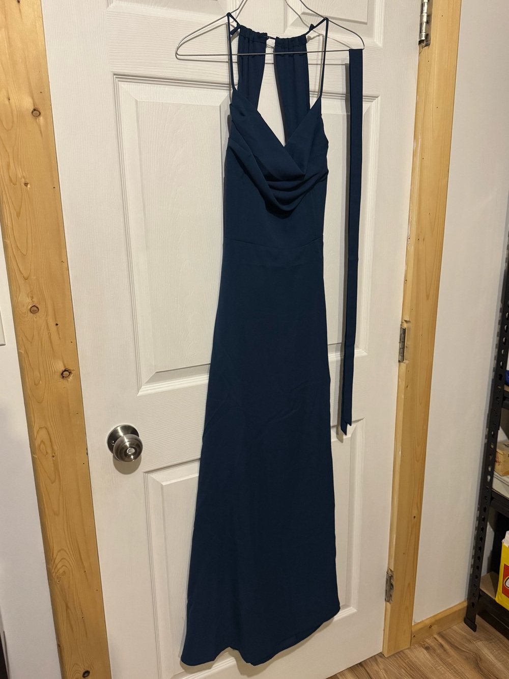RIHOAS Navy Blue Cowl Halter Maxi Dress